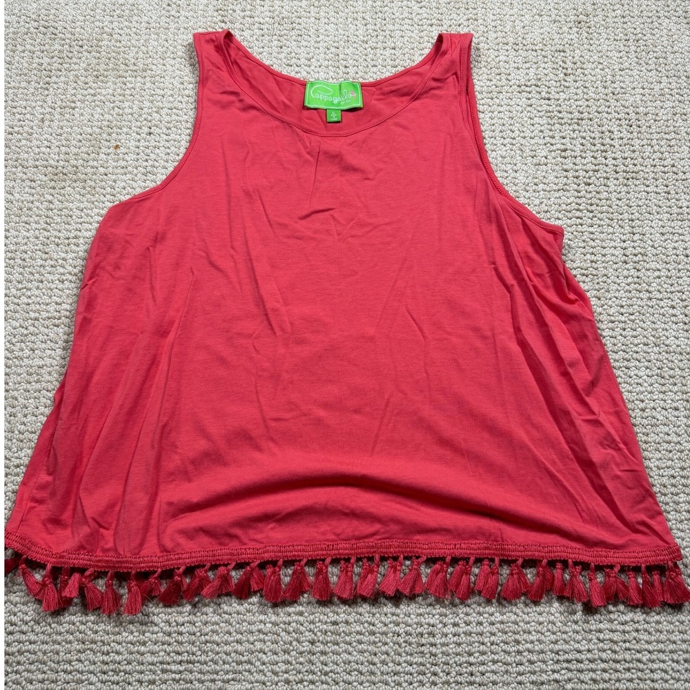 Cappagallo Tank Top Womens Size Large orange Tasseled Peasant Sleeveless‎ Blouse